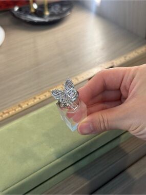 Crystal Butterfly Ring in Silver Tone - Women's Fashion Jewelry adjustable size